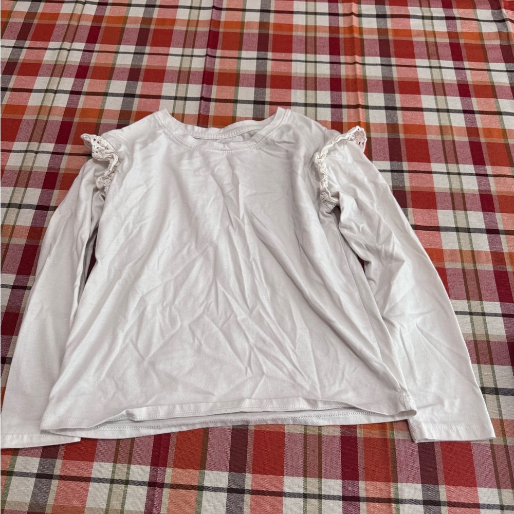 Elegant White Long Sleeve Kids' Top with Ruffle Detail